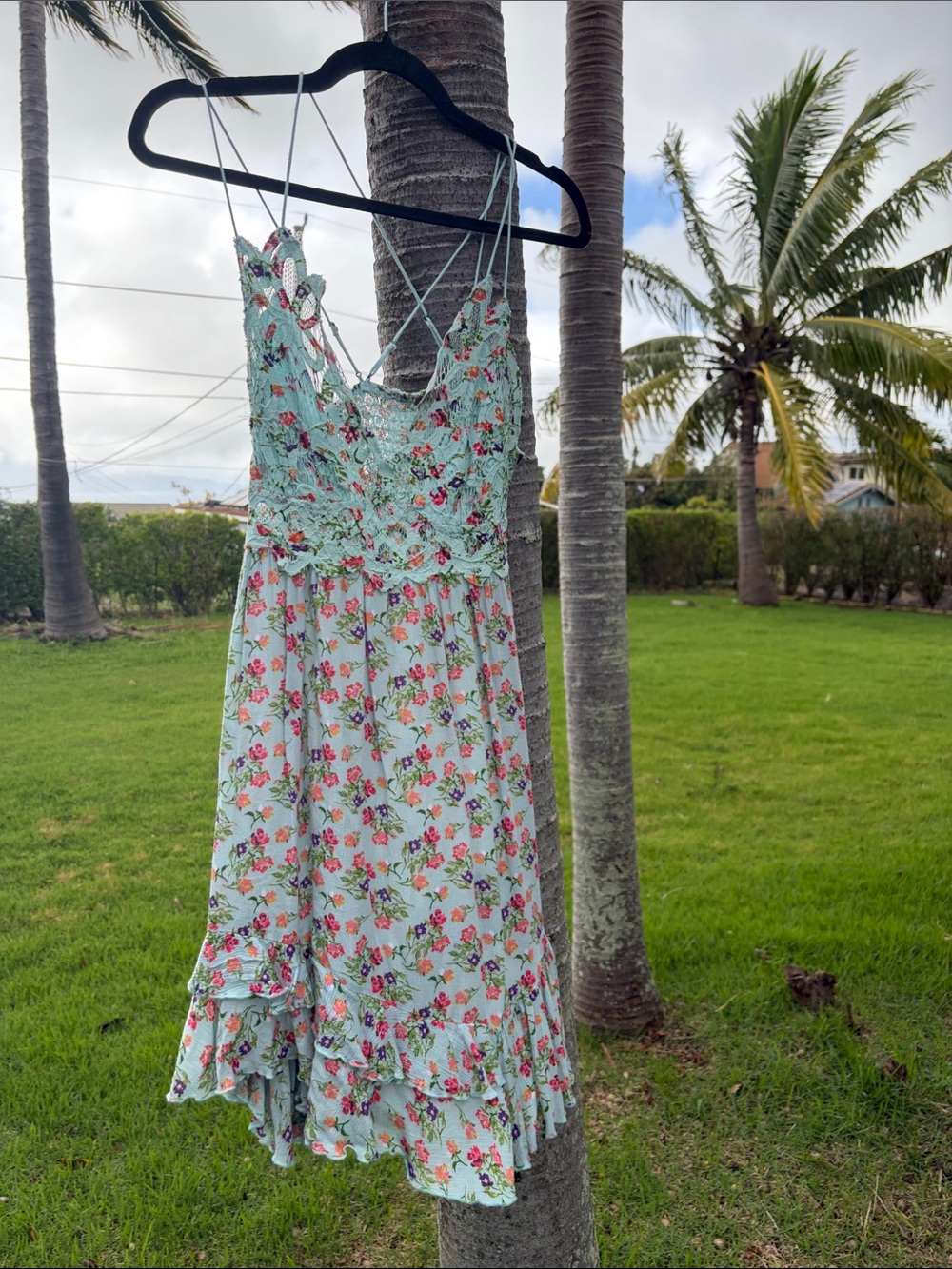 Free People Adella Floral Lace-Trim Tiered Mini Dress